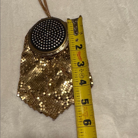 Gold Mesh & Rhinestones Compact Wristlet Purse
